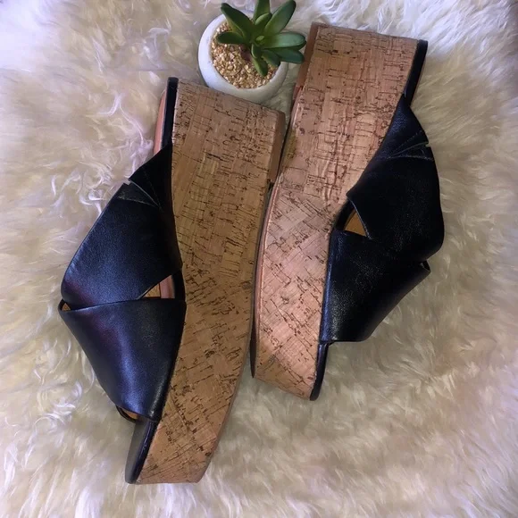 HALOGEN Leather Platform Cork SLIDES 3”heel - Picture 4 of 8